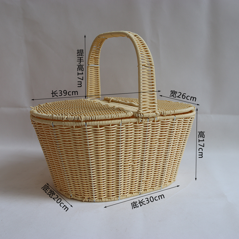Reinforced rattan woven shopping basket hand basket picnic basket