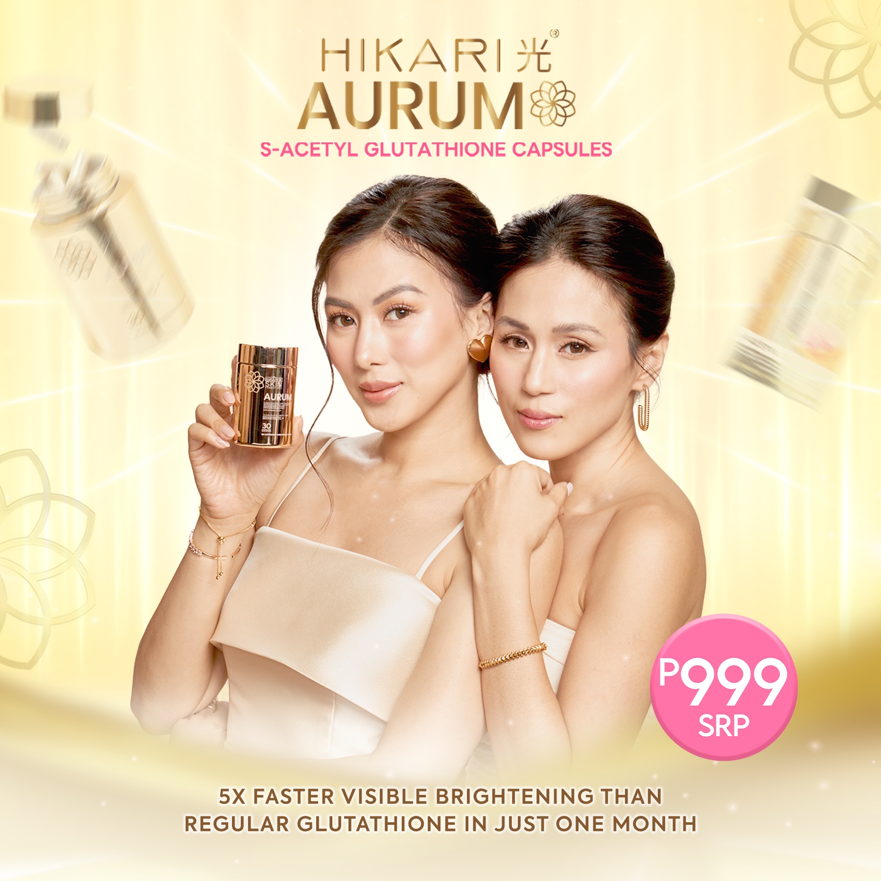 Hikari Aurum 5X Whitening Glow—S-Acetyl Glutathione + Collagen & Vit C with Zinc and Oral Sunscreen with Instant Brightening