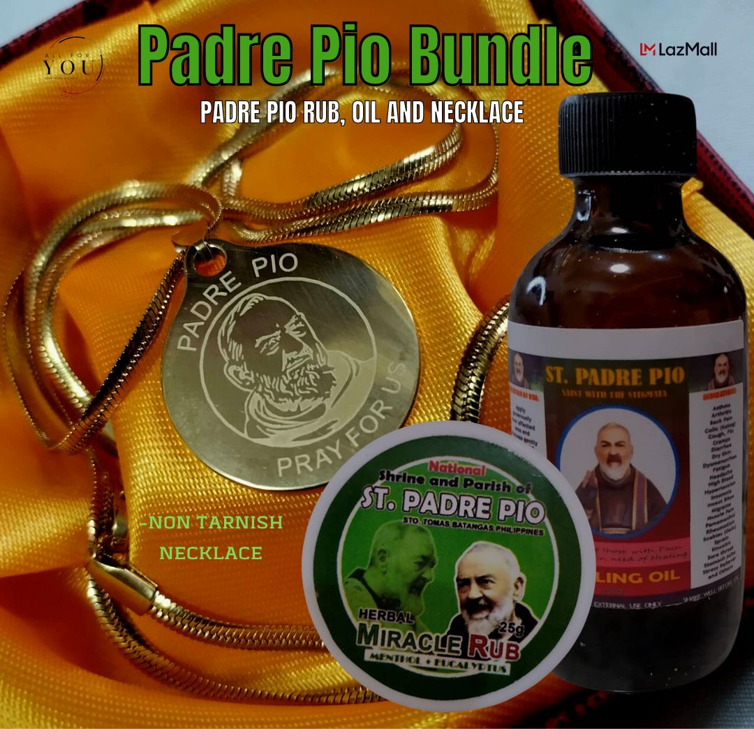 Padre Pio Bundle Miracle Rub Healing Oil And Padre Pio Necklace 3in1