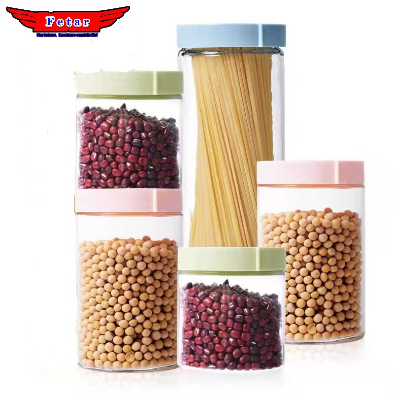 【Fetar】5PC Storage Jar Glass Jar With Lid Milk Powder Jar Large Storage