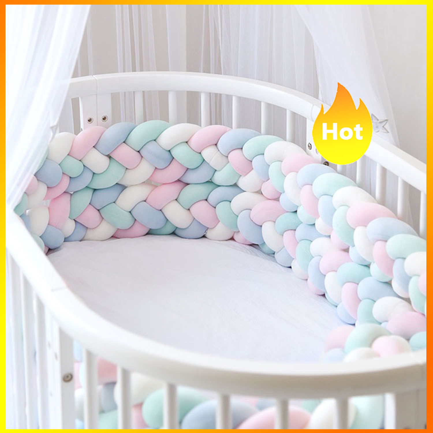 White-Grey-Pink, 78.7 in Baby Braided Crib Bumper Soft Knotted Braided Plush Pillow Cushion Bed Sleep Bumper for Toddler Newborn, 