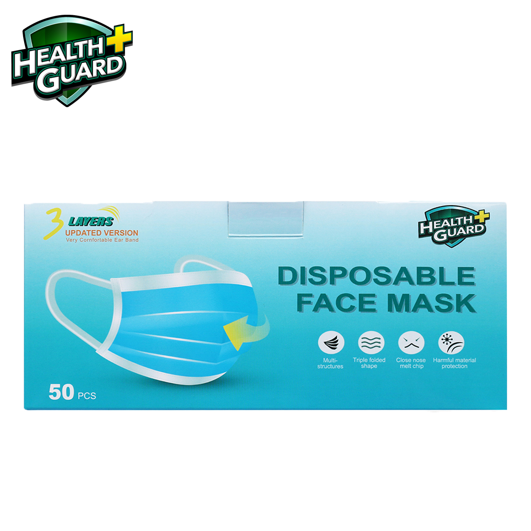 1 Box = 50 Pcs Health Guard 3Ply Disposable Medical Grade Face Masks