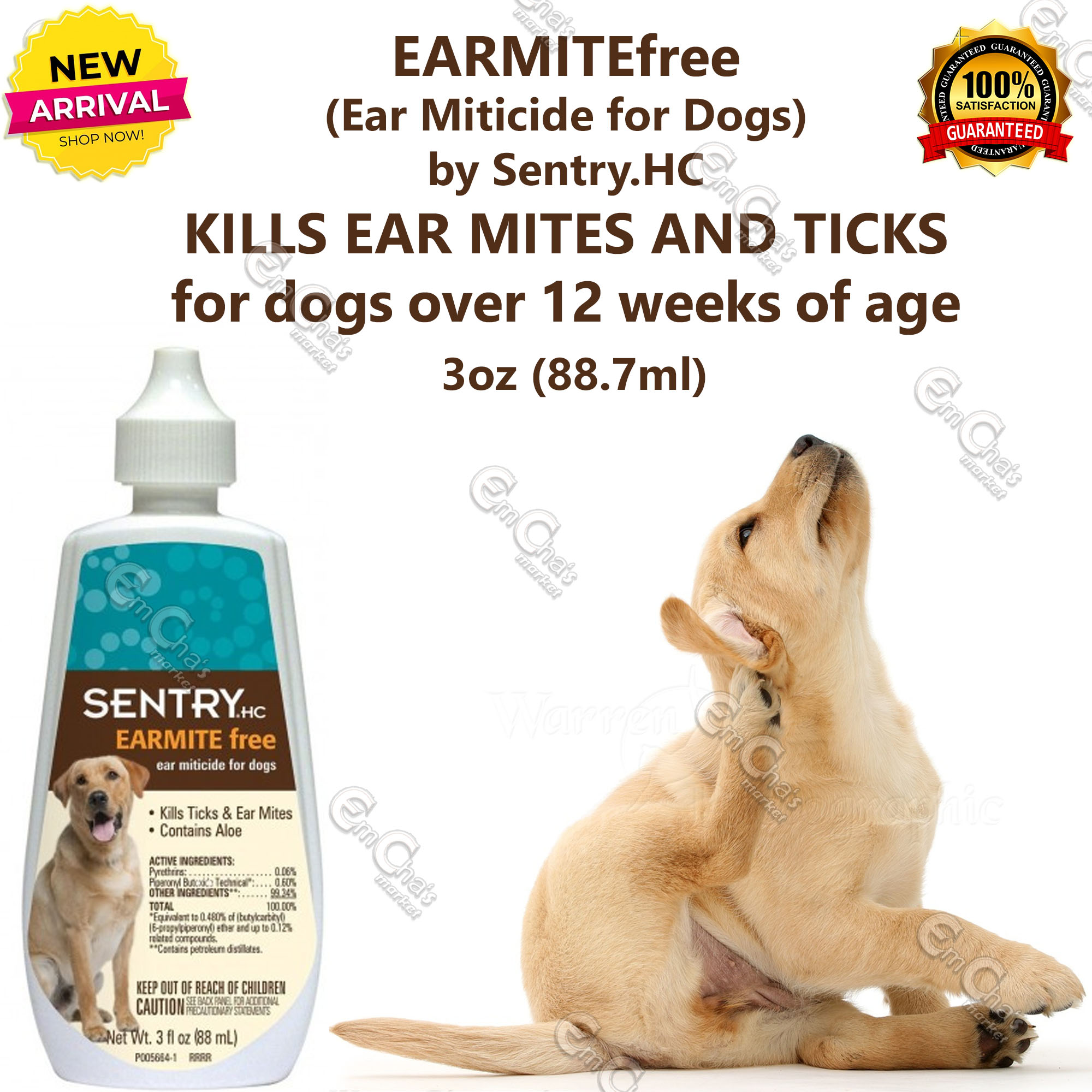 SENTRY EARMITEfree (BlueGreen Packaging) Dog Ear Treatment Dog Ear Solution Ear Mite & Tick FOR