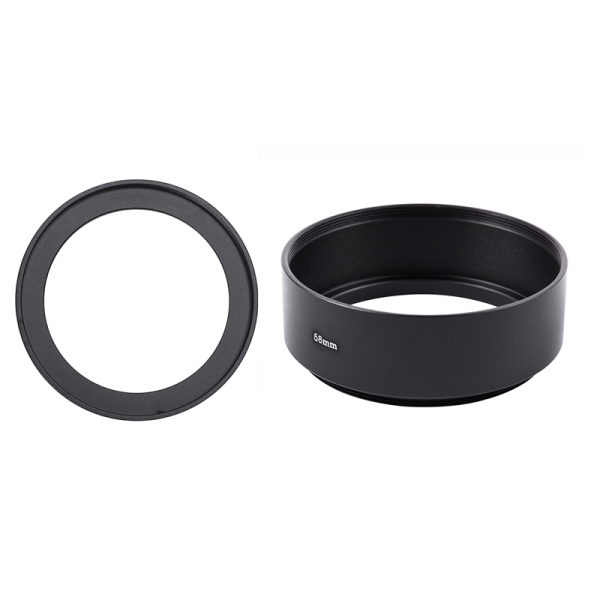 1Pcs for Adapter Ring 49Mm To 58Mm Black for Camera & 1Pcs 58Mm Mount Standard Metal Lens Hood for Canon