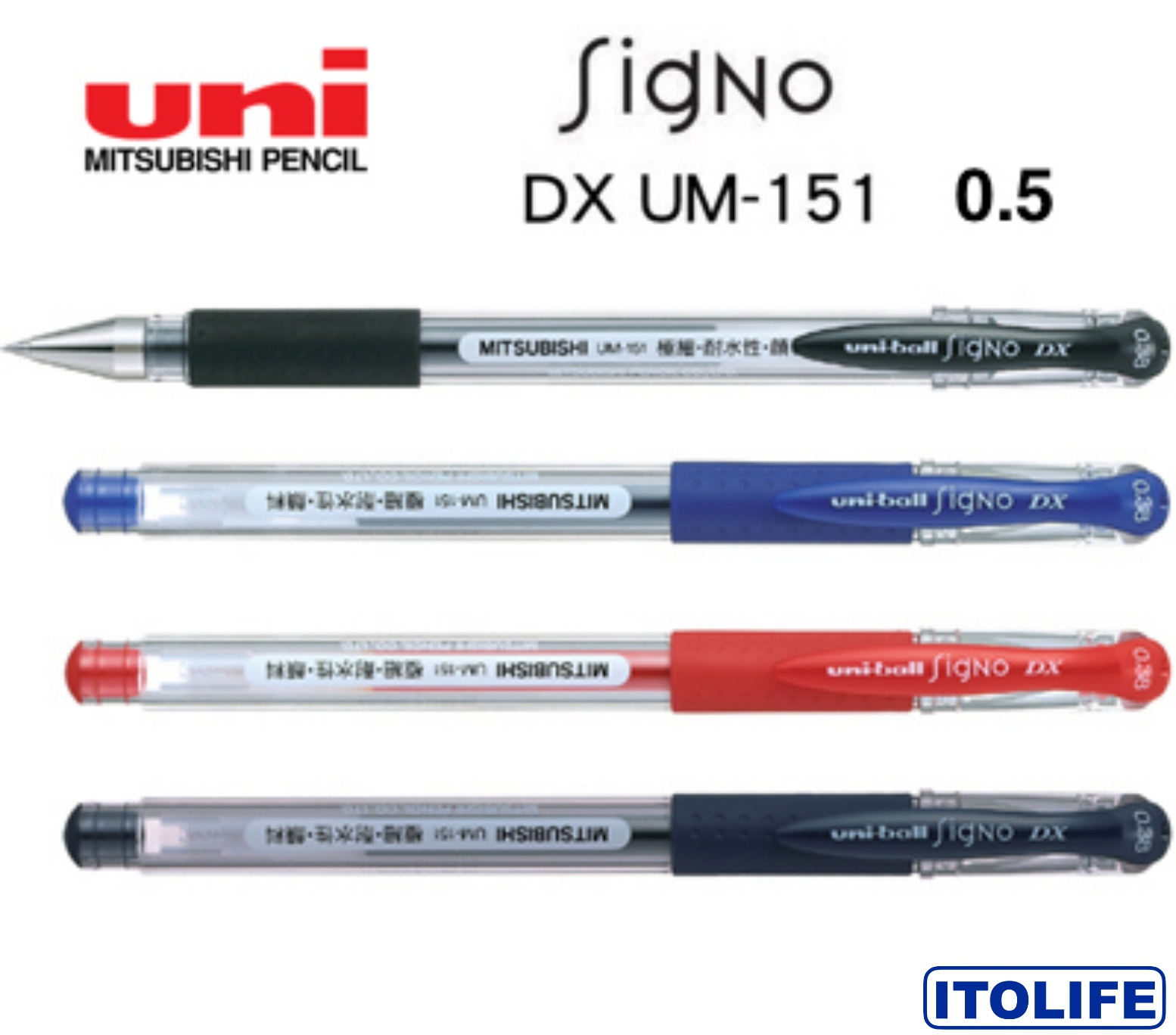 Ball Point Pen 0.38mm ultra fine BLACK x  5 pcs Heart Uni-ball Signo UM-151 