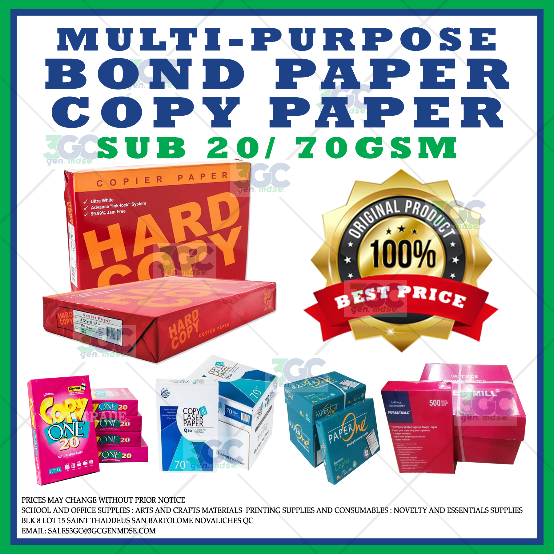 3GC SHORT/LONG/A4 Multi Purpose Bond Paper 70gsm SOLD PER BOX Lazada PH