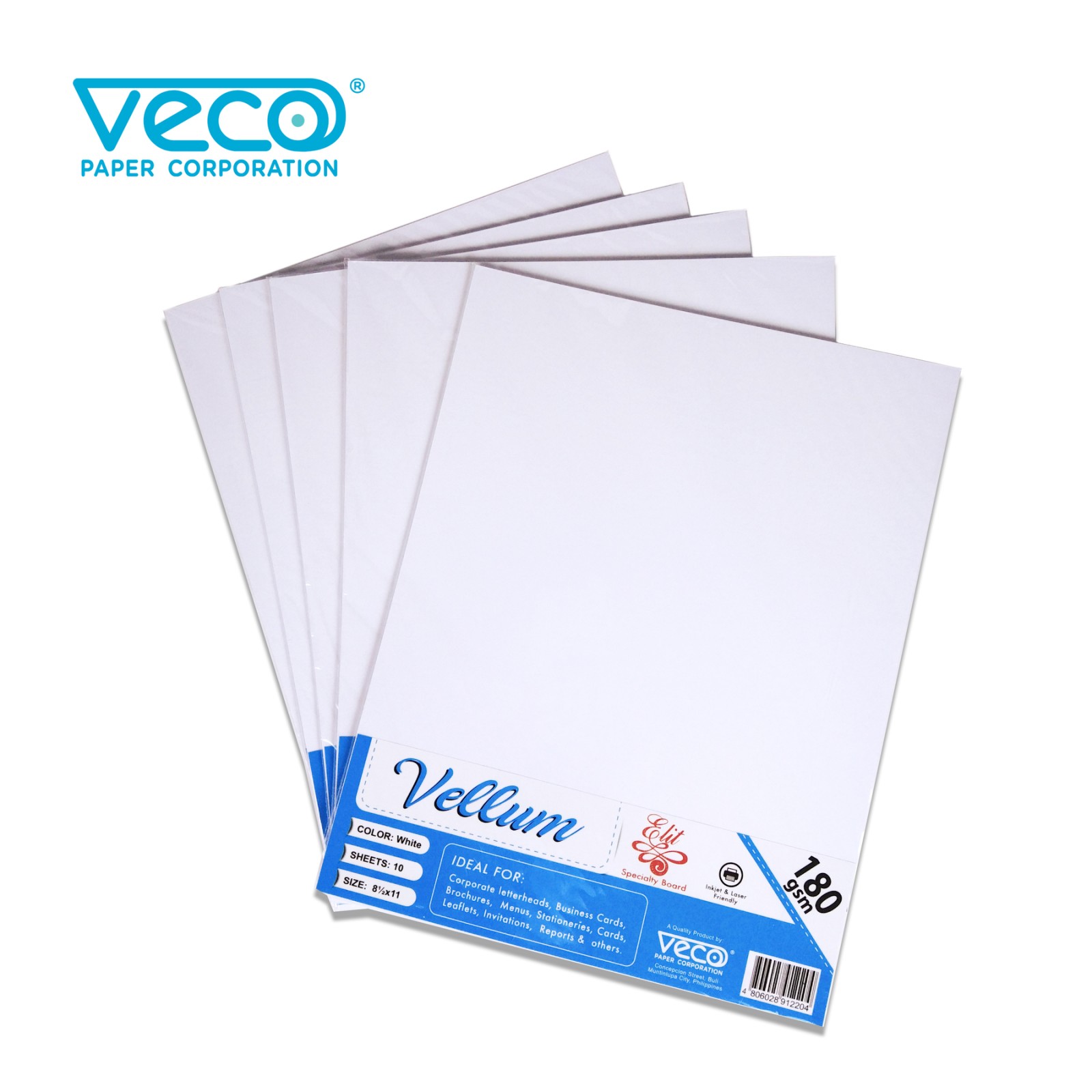 Veco Vellum Board Paper White 180gsm Legal 10s