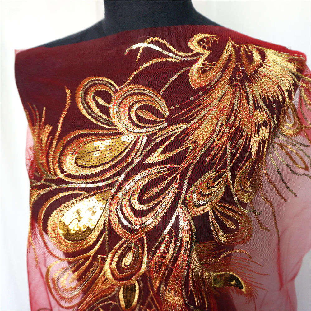 Sequined Peacock Lace Mesh Phoenix Feather Mesh Embroidery Clothing  Applique DIY