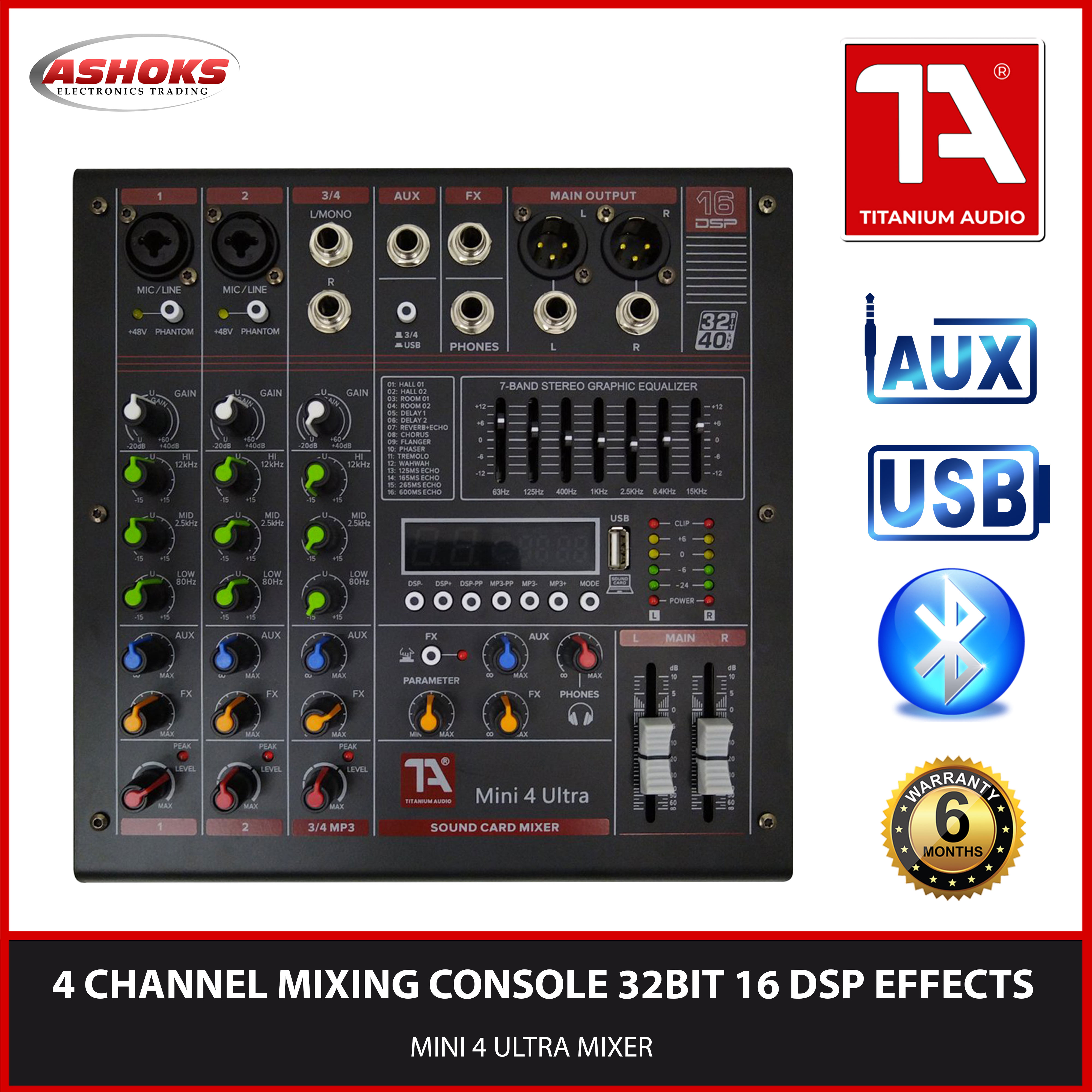 Titanium Audio Mini 4 Ultra Mixer / 4 Channel Mixing Console / 16 DSP