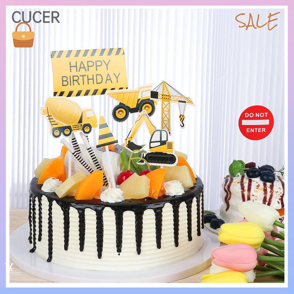 Excavator Crane Tractor Birthday Cake Topper Construction Party Cake Decor  Kids Boy 1st Baby Shower One Year Happy Birthday Cake - AliExpress