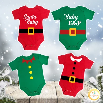Amayson Santa Claus and Baby Elf Christmas Onesies for Baby