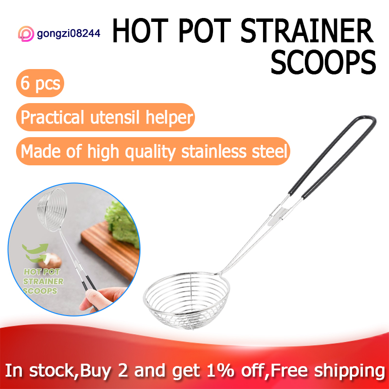 Hot Pot Strainer Scoops, Stainless Steel Hot Pot Strainer Spoons 2.5 inch  Mini Mesh Skimmer Spoon Asian Strainer Ladle with Handle (Black,6 Pieces)