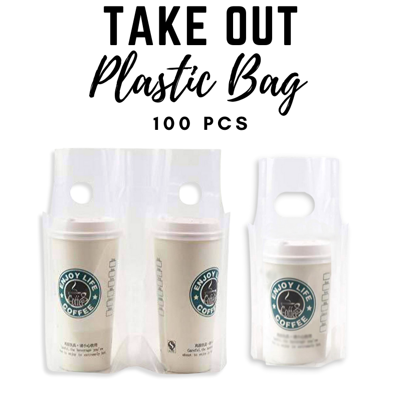 Take Out Plastic bag 100 pieces, Clear and Holiday Print Milk Tea