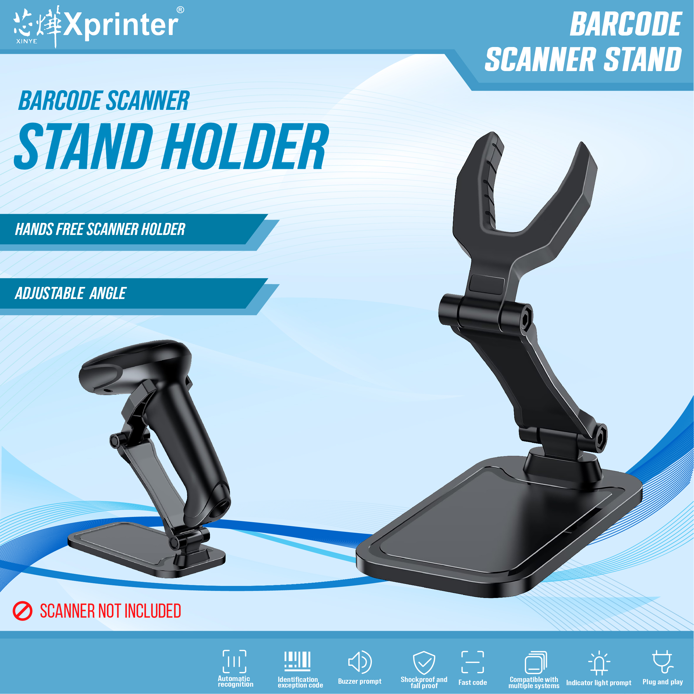 thumbnail image 2 of Code Reader Tera - Adjustable Hands-Free Holder For Retail/Logistics (Fits Honeywell & Zebra) Universal Barcode Scanner Stand 2 of 13