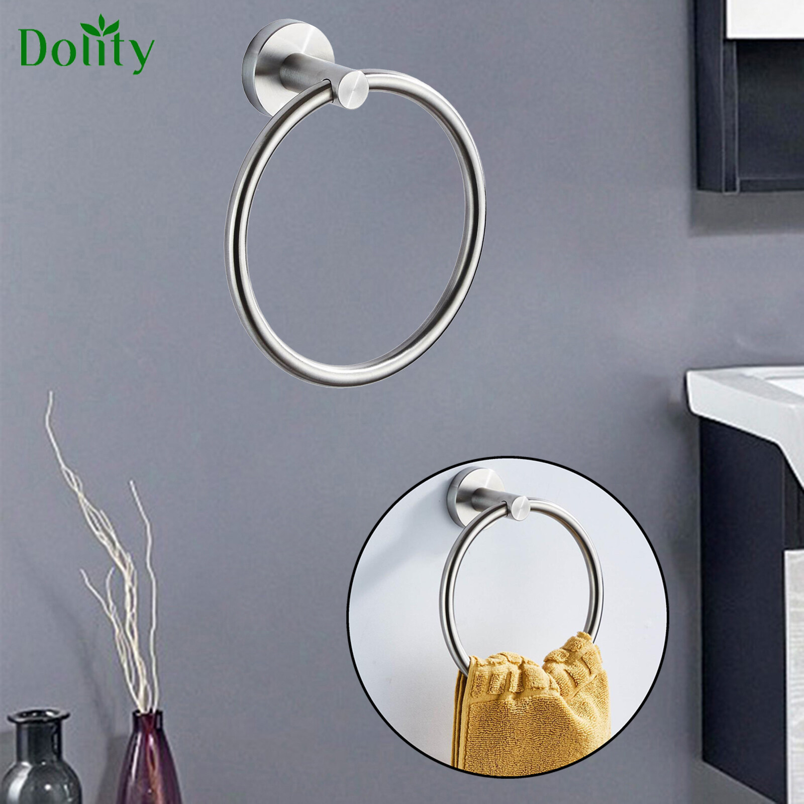 Dolity Hand Towel Rings Bathroom Round Towel Rack Holder Wall Mounted