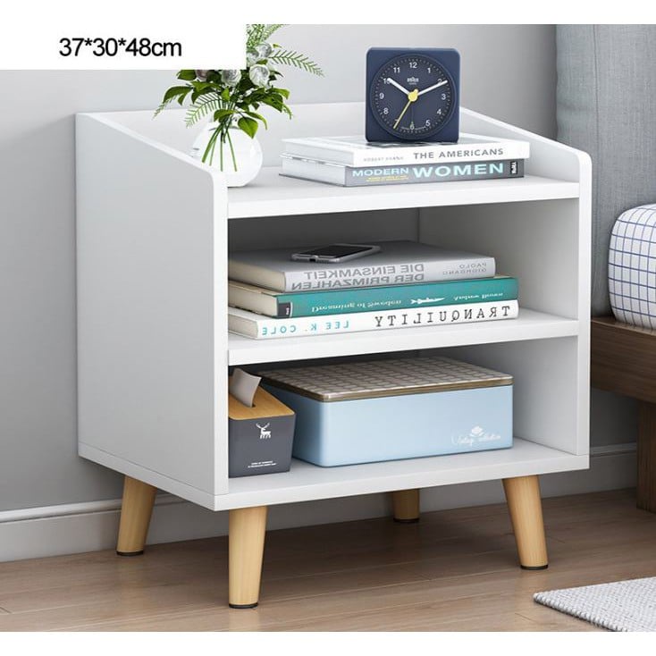 Double Layer Shelves Wooden Bedside Table Desk Side Tables For Room