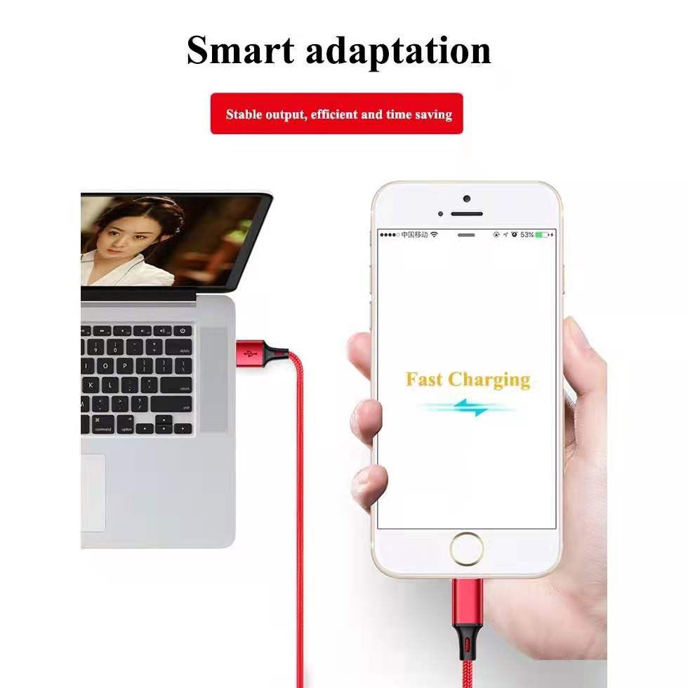 3 in 1 USB Charging Cable 2.4A Fast Charger Cable Type C / Lightning iPhone IOS / Android Micro