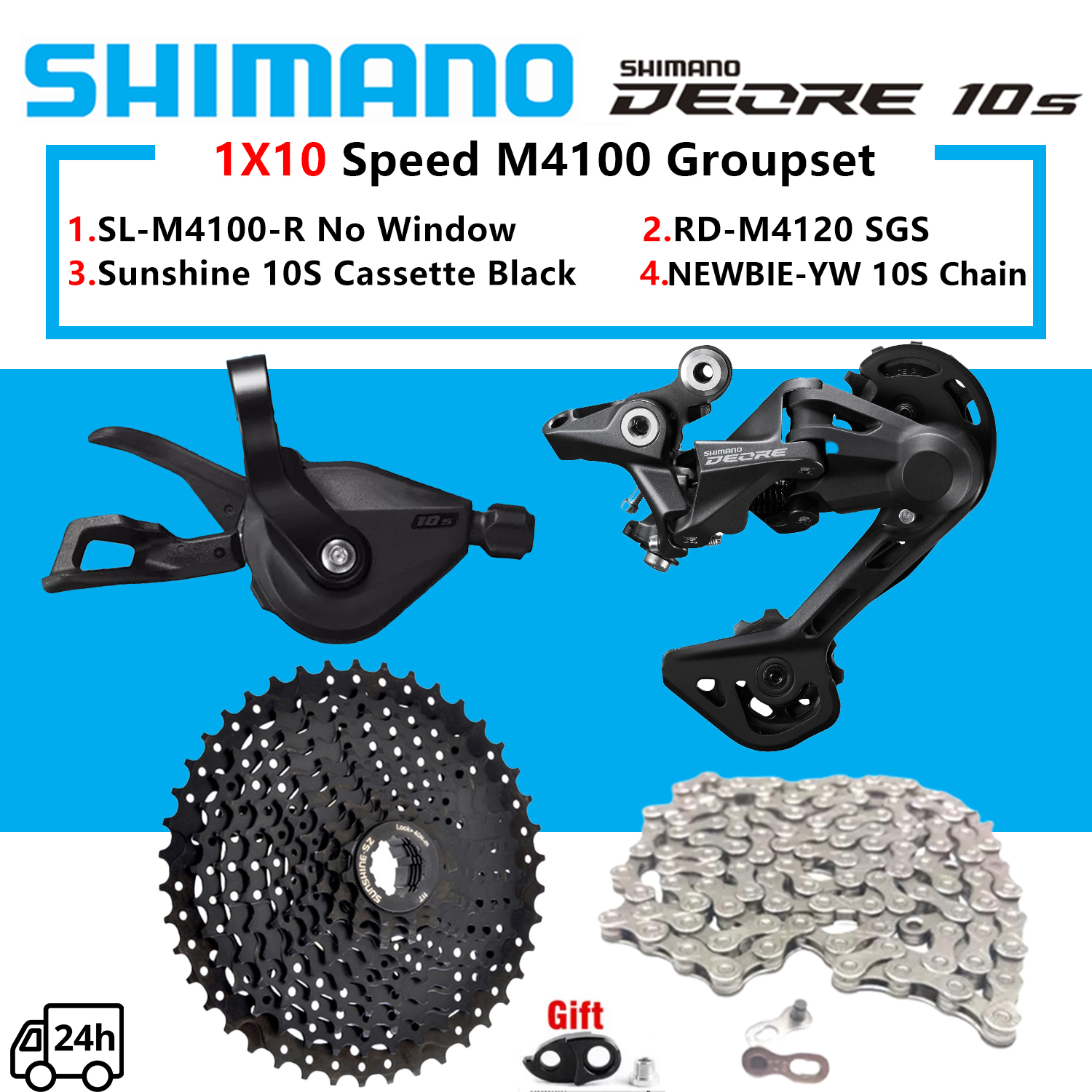 Shimano Deore M4100 10 Speed Groupset 1X10 Speed MTB Shifter Rear  Derailleur RD-M4120 SGS Sunshine Cogs Cassette 36T 40T 42T 46T 50T  NEWBIE-YW X10