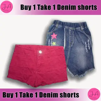 red ripped jean shorts