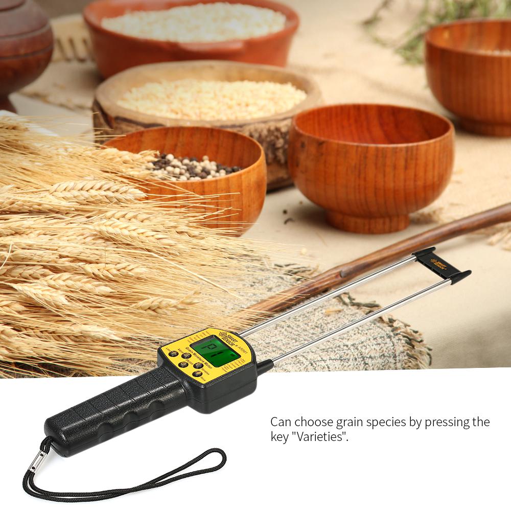 SMART SENSOR Handheld Moisture Meter LCD Digital Grain Moisture Meter Hygrometer with Measuring Probe for Corn Wheat Rice Bean