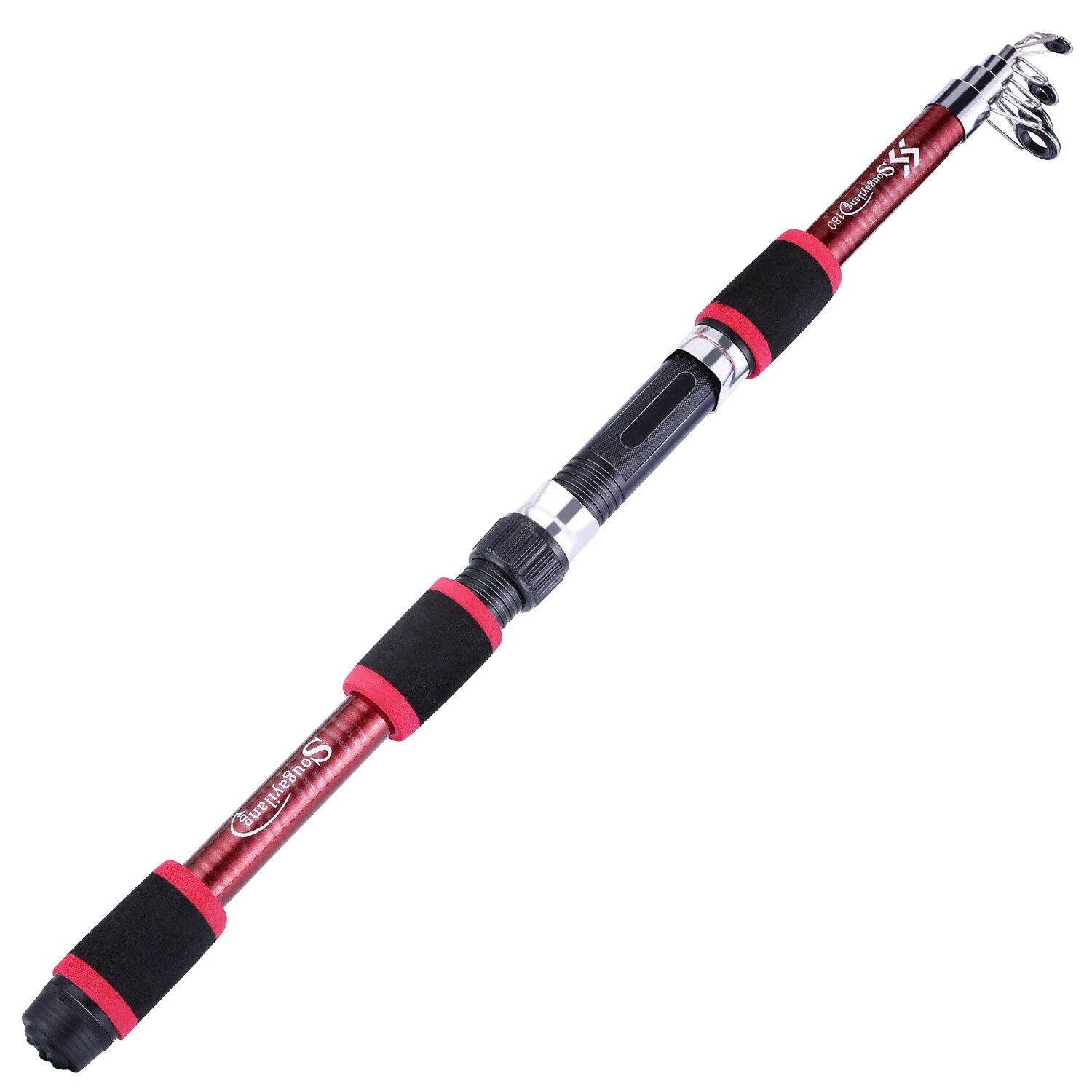 Sougayilang Kids Fishing Rod Reel Set EVA Handle Glass Fiber Telescopic 6  Sections Fishing Rod (1.8m)