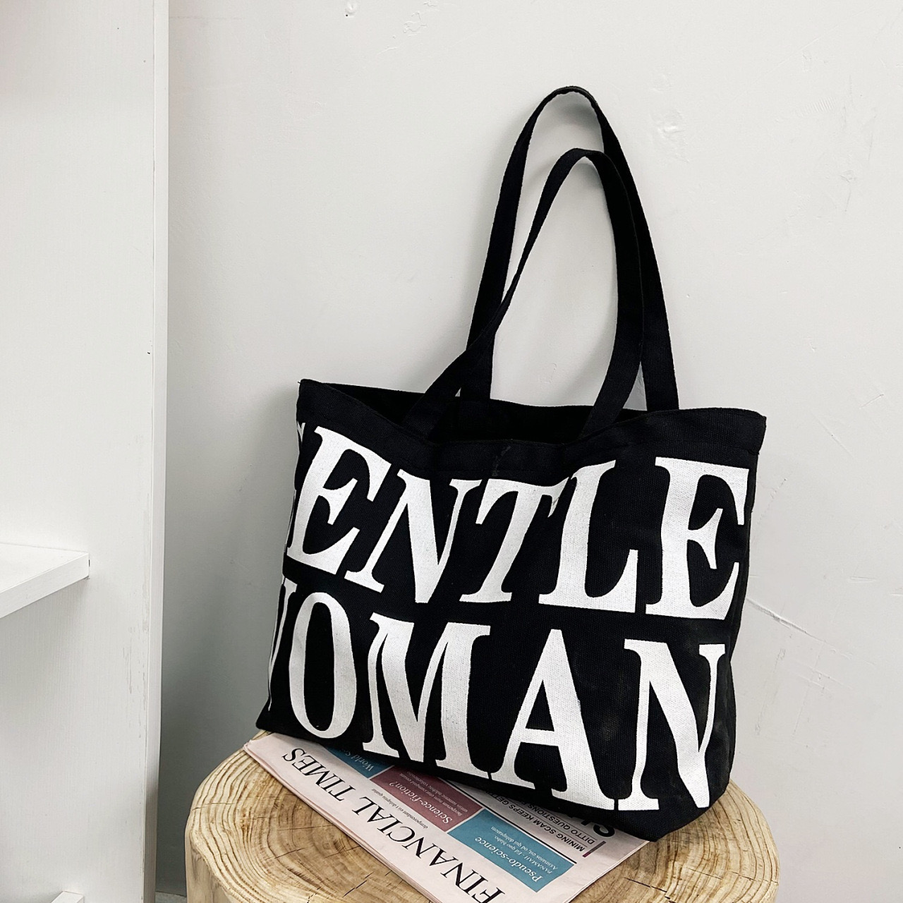 Gentle Woman Large Capacity Tote Bag With Zipper Alphabet Canvas Bags ...