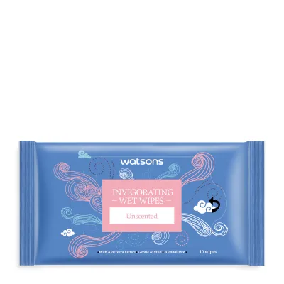 Watsons Invigorating Wet Wipes Unscented 10 Wipes