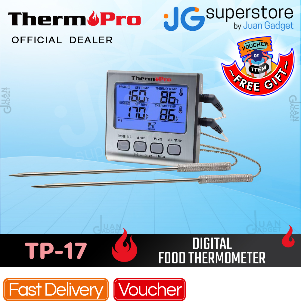 ThermoPro TP17 Dual Probe Digital Cooking Meat Large LCD Backlight Food  Grill Thermometer with Timer Mode for Smoker Kitchen Oven BBQ, JG  Superstore