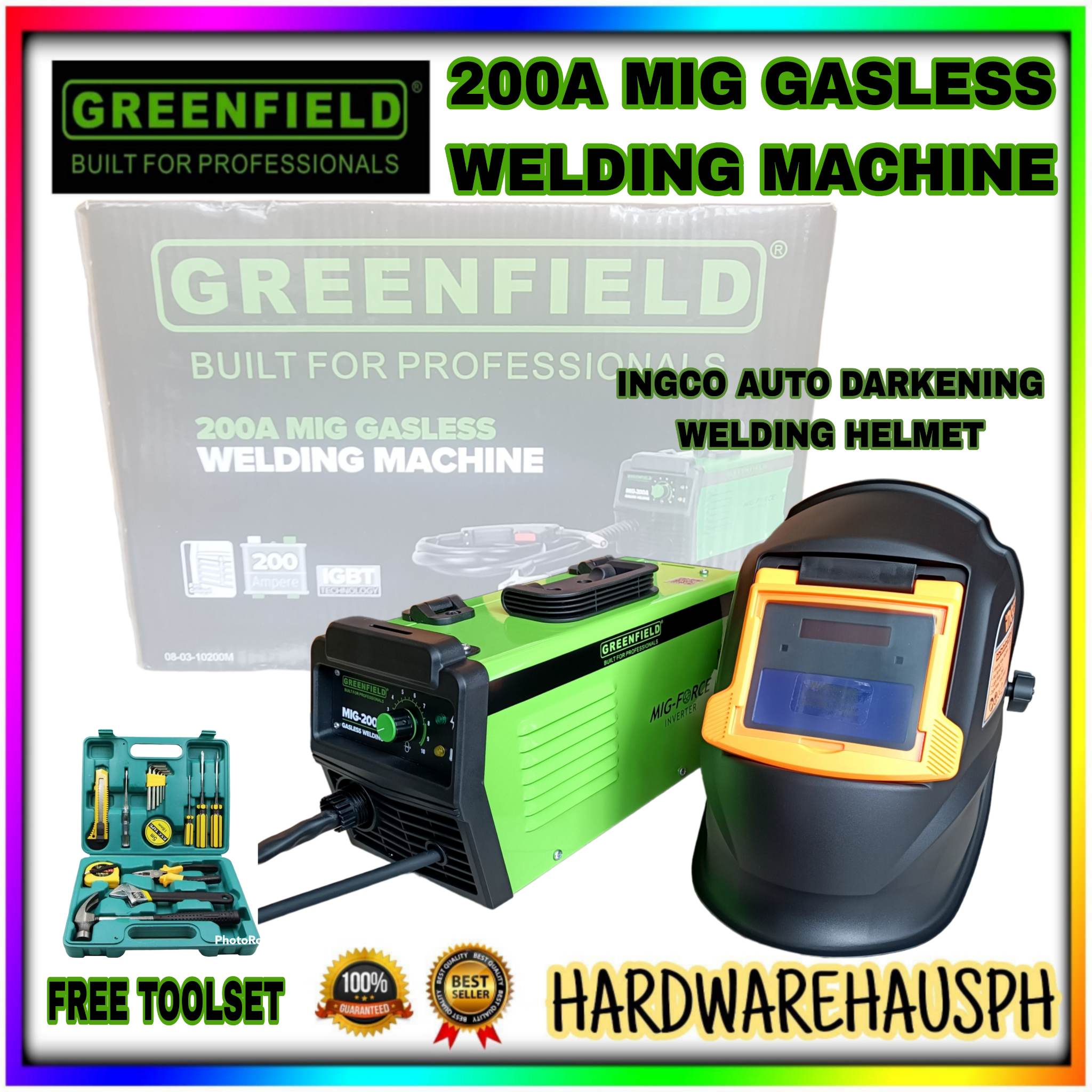 GREENFIELD 200Amp MIG Gasless Welding Machine 080310200M w/ Ingco