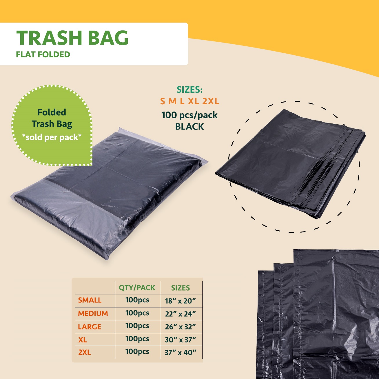 100 pcs "SURPLUS/BAD PACKAGING" Trash / Garbage Bag Small Medium Large XL 2XL 3XL (2XL Light
