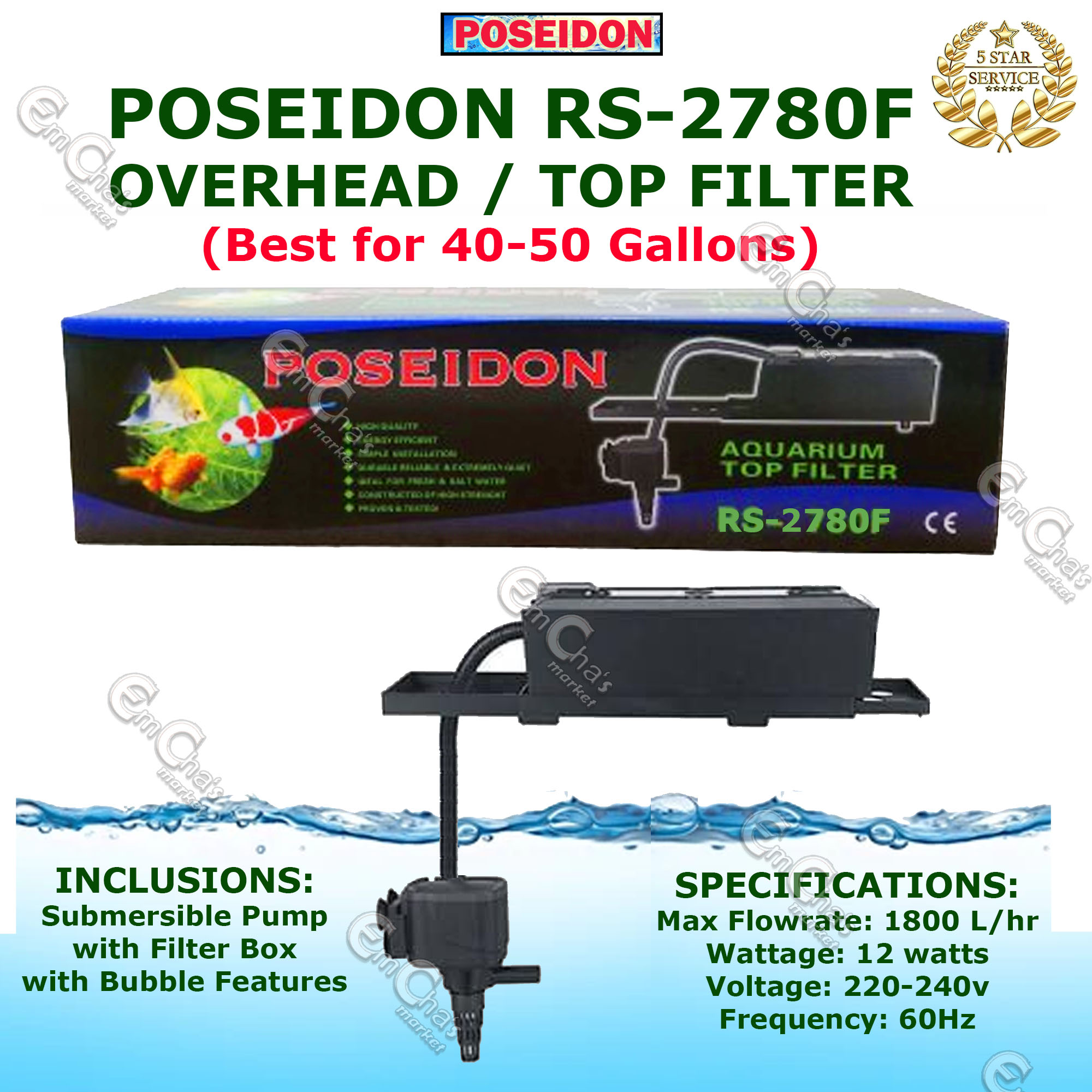 Artesano en lugar sorpresa Poseidon Top Filter RS-2780F 12watts (for 40-50 Gallons) (40gl) (50gl)  (tof) Submersible Pump Aquarium Pump Aquarium Accessories Overhead Pump |  Lazada PH