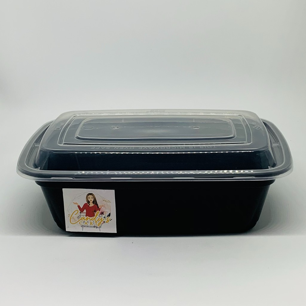 Premium Black Microwavable Rectangle Plastic Food Container 1250ml