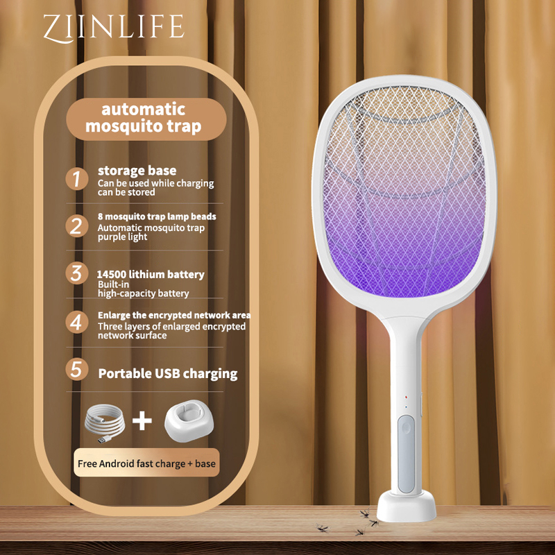 PALONE Electric Fly Swatter 3000V Bug Zapper Racket 2 In 1 Fly Swatter With 1200mAh Battery Rechargeable Mosquito Killer Lamp With 3 Layers Safety Mesh For Indoor And Outdoor