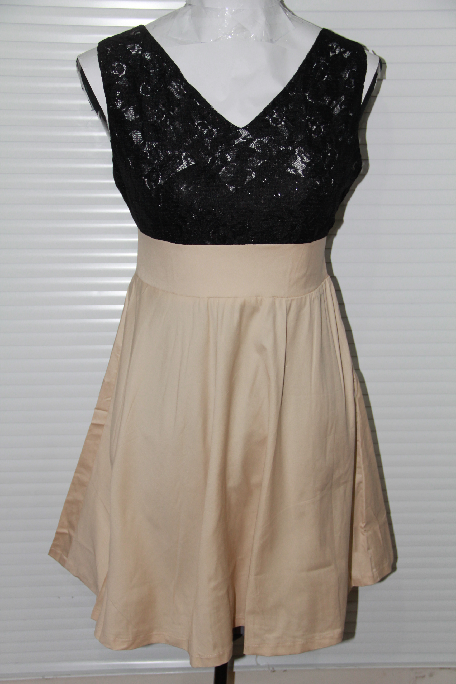 black and beige dress