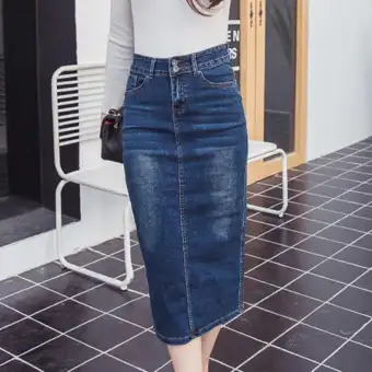 black denim skirt mid length