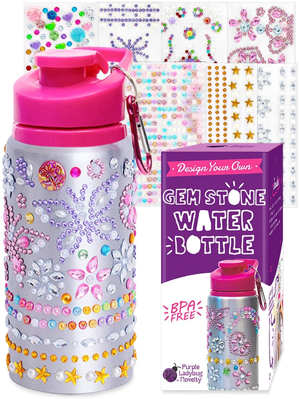 PURPLE LADYBUG Decorate Your Own Water Bottle for Girls - 6 7 8 Year Old  Girl Gifts, Girls Valentines Gifts, & Birthday Gifts for Girls - Arts and