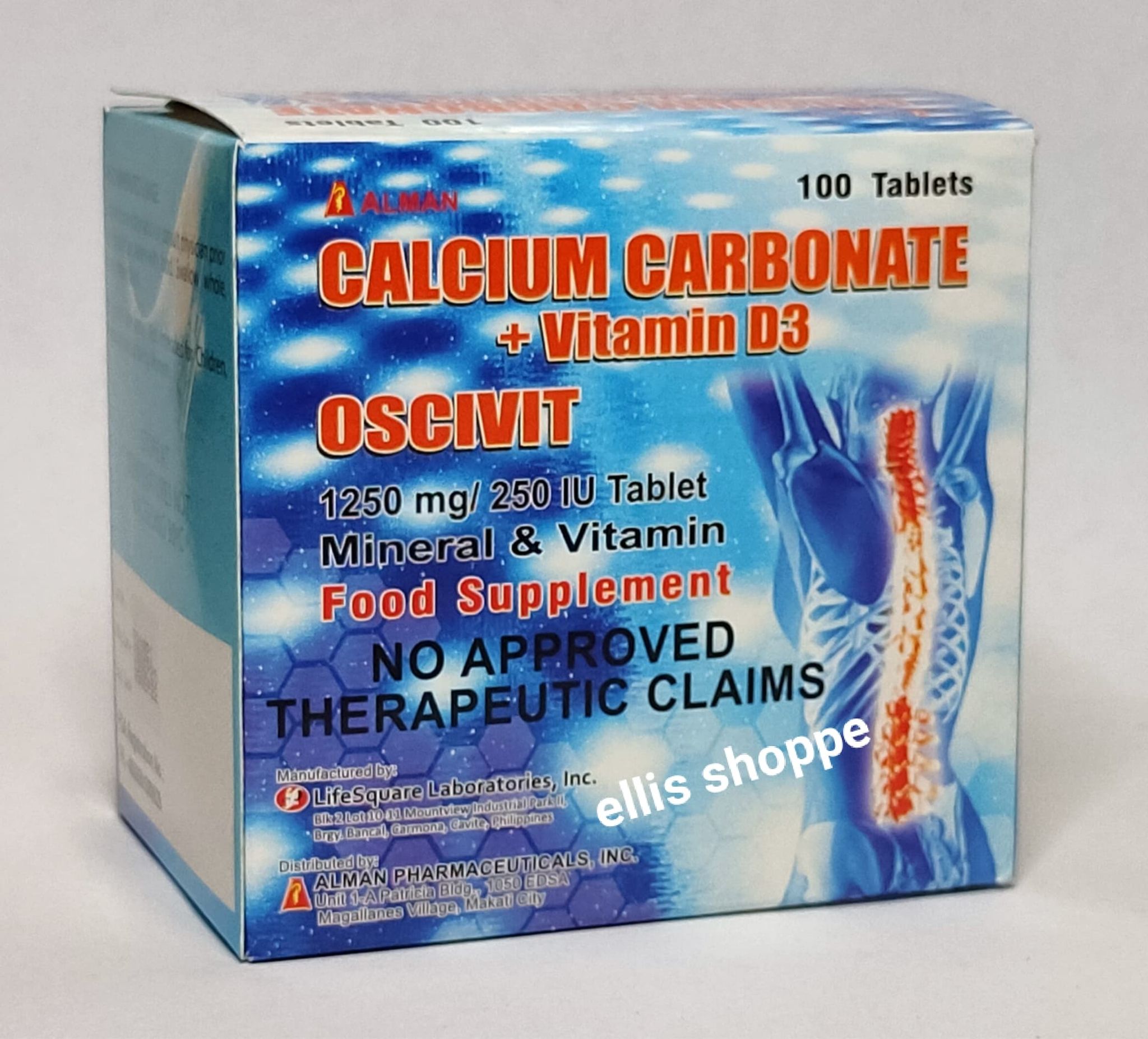 Oscivit Calcium Carbonate 1250mg Vitamin D3 250 Iu Mineral And Vitamin Food Supplement 100