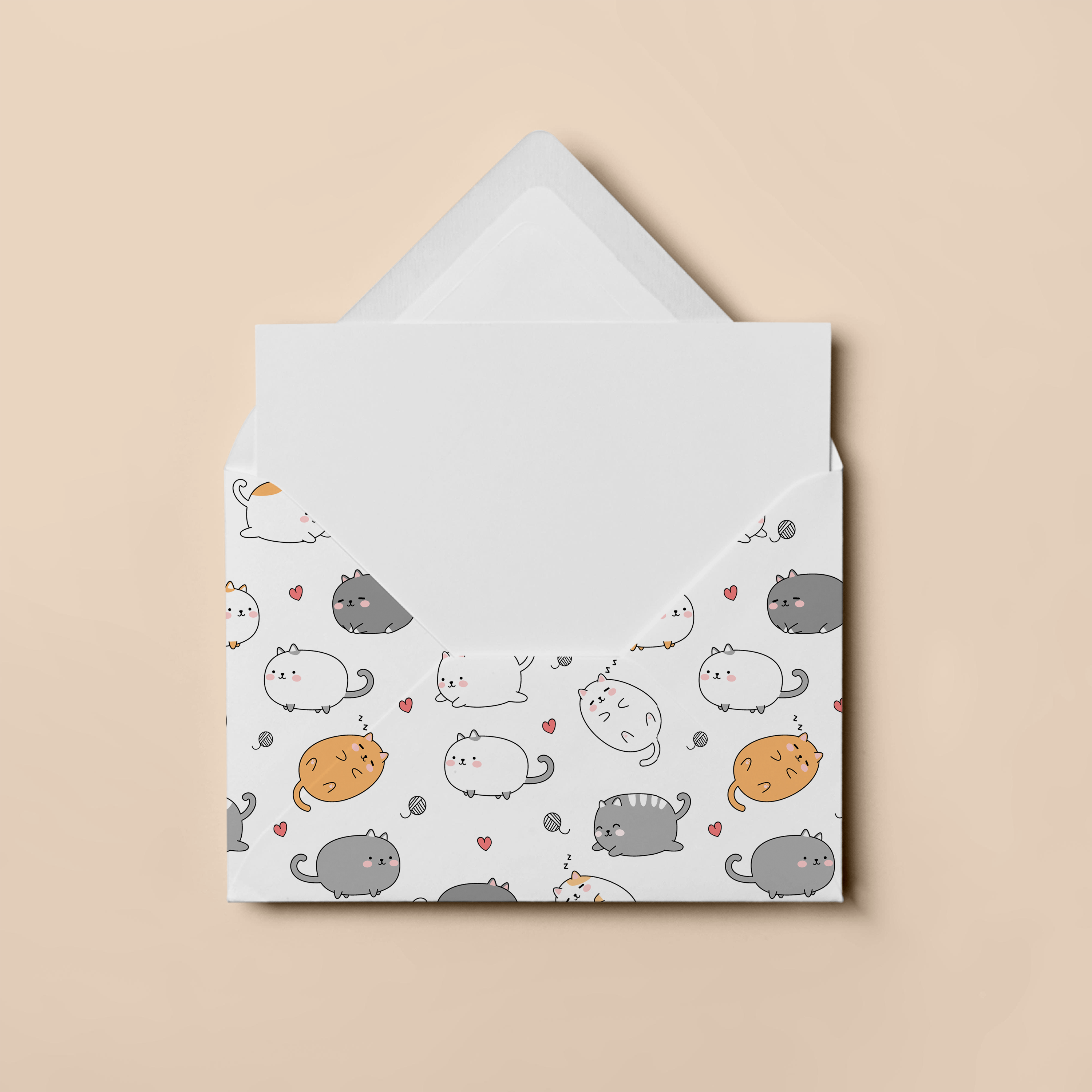 Cat Doodle Themed Mini Envelopes 3x4.5", Toploader Envelope, Card