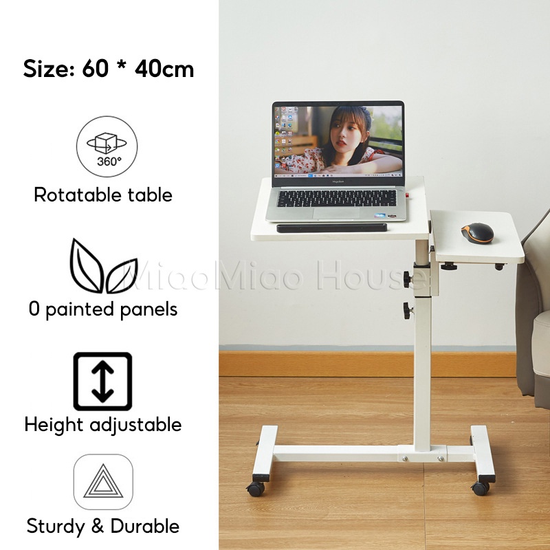 Rolling Laptop Table Lap Desk for Laptop with Wheels Adjustable Laptop Stand Sofa Side Table