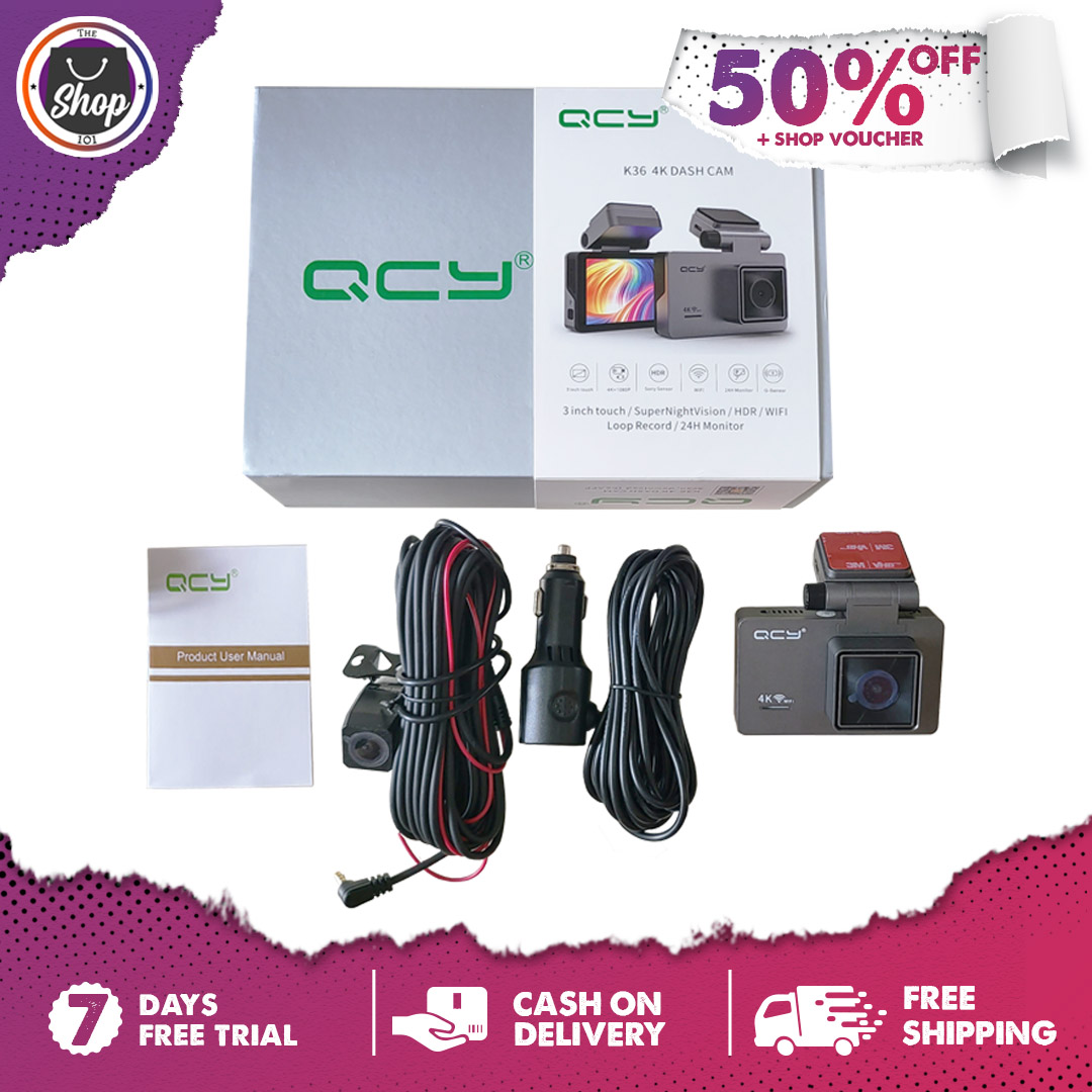 QCY K36 4K Mini Dash Cam 4K Dual Dash Cam with Builtin WiFi Front 4K