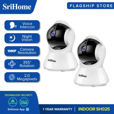 Set of 2 SRICAM SriHome SH025 FHD1080P Wireless CCTV Indoor IP Camera FHD Smart Motion Tracker Night Vision CCTV Camera Connect to Cellphone AI Security Camera