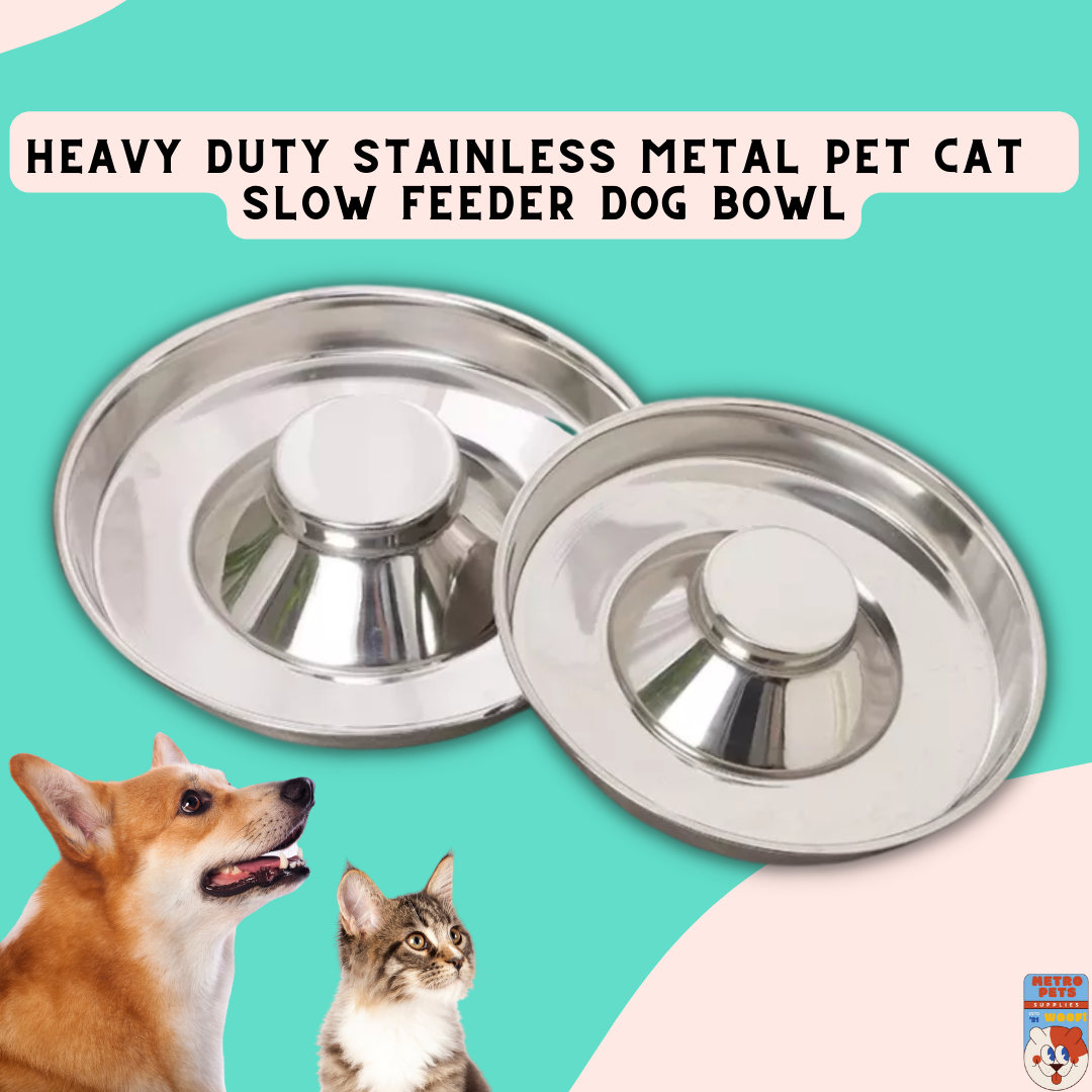 Heavy Duty Stainless Metal Pet Cat Kitten Puppy Saucer Slow Feeder Dog