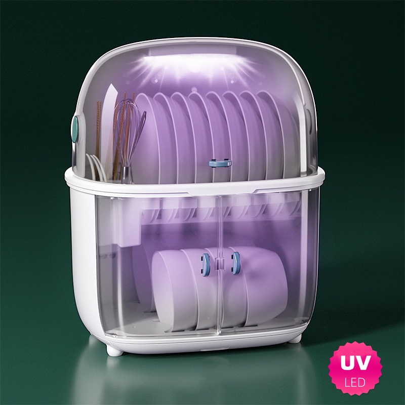 Disinfection Cupboard Kitchen Double Dish Rack With Lid Door Drainer