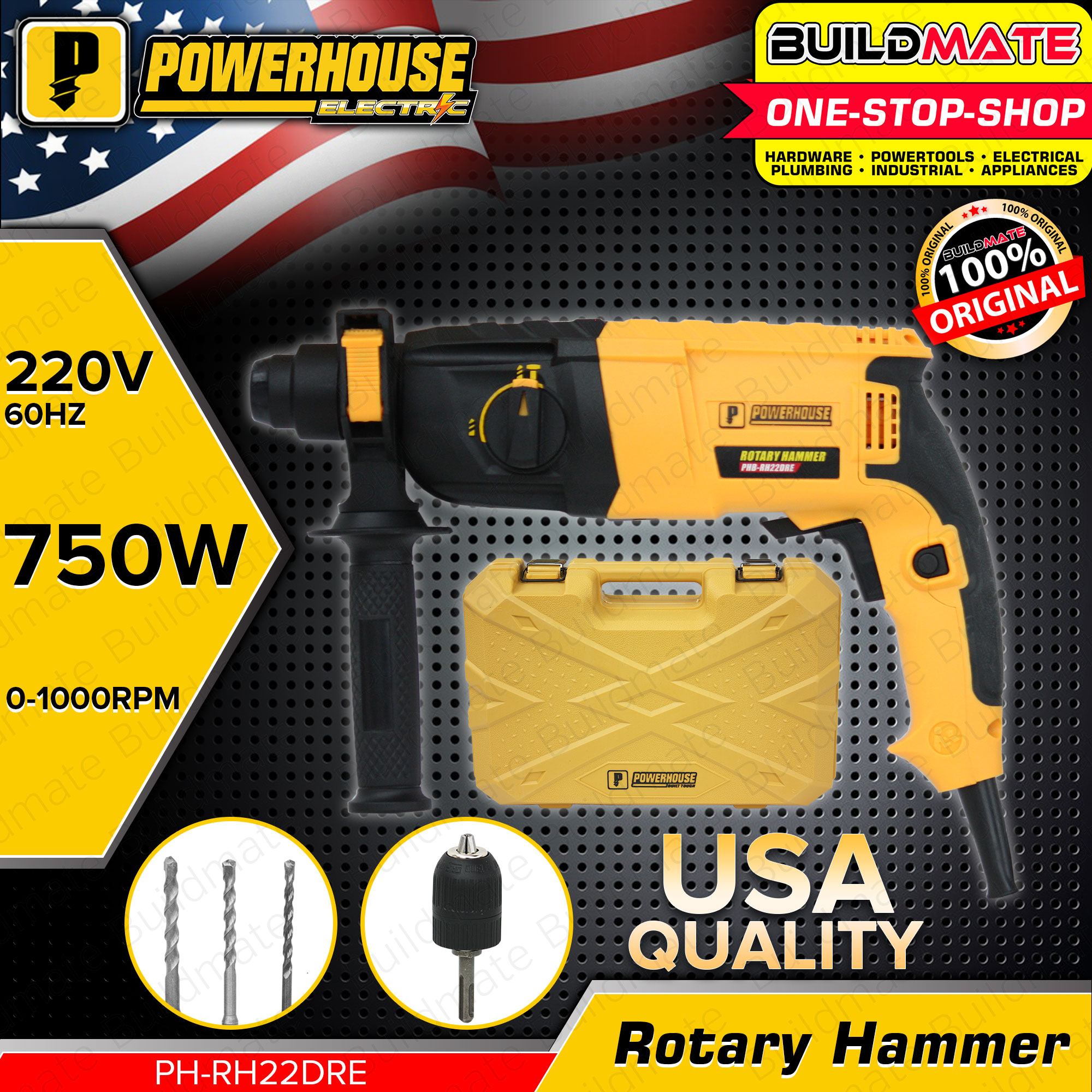 POWERHOUSE 750W Rotary Hammer SDS Plus 22mm Demolition Electric Hammer