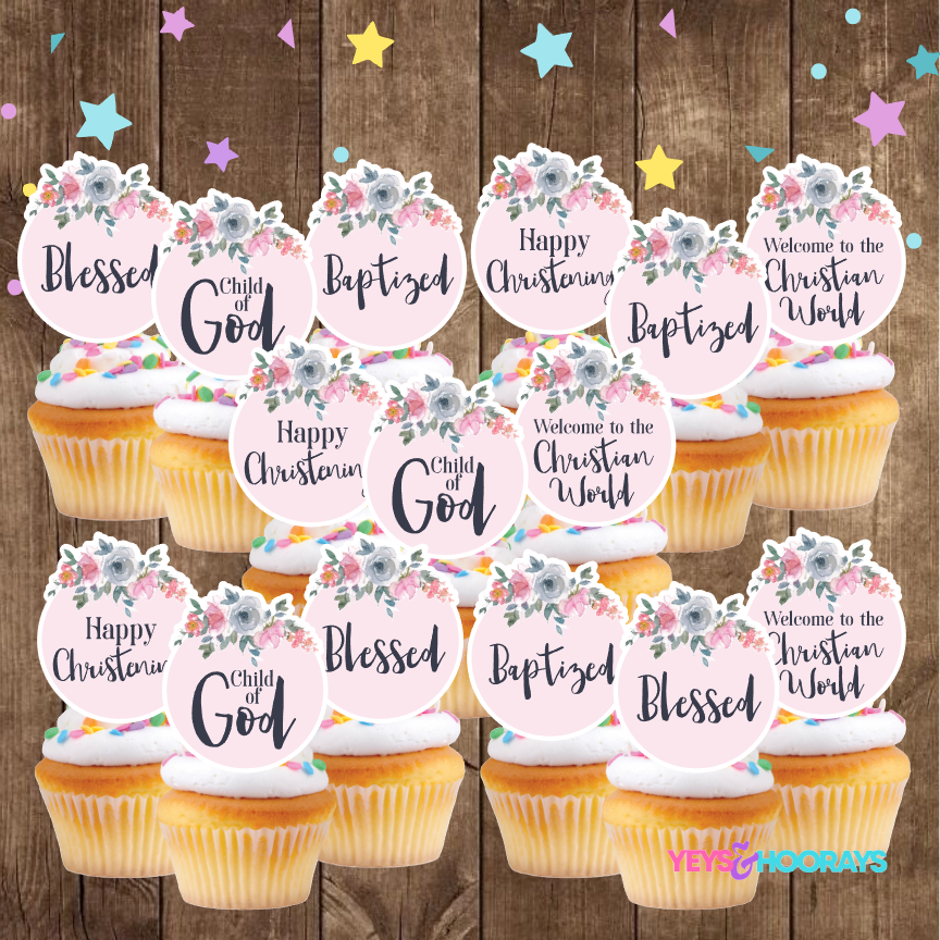 Baptismal Floral Theme Printed Cupcake Topper Set Lazada PH