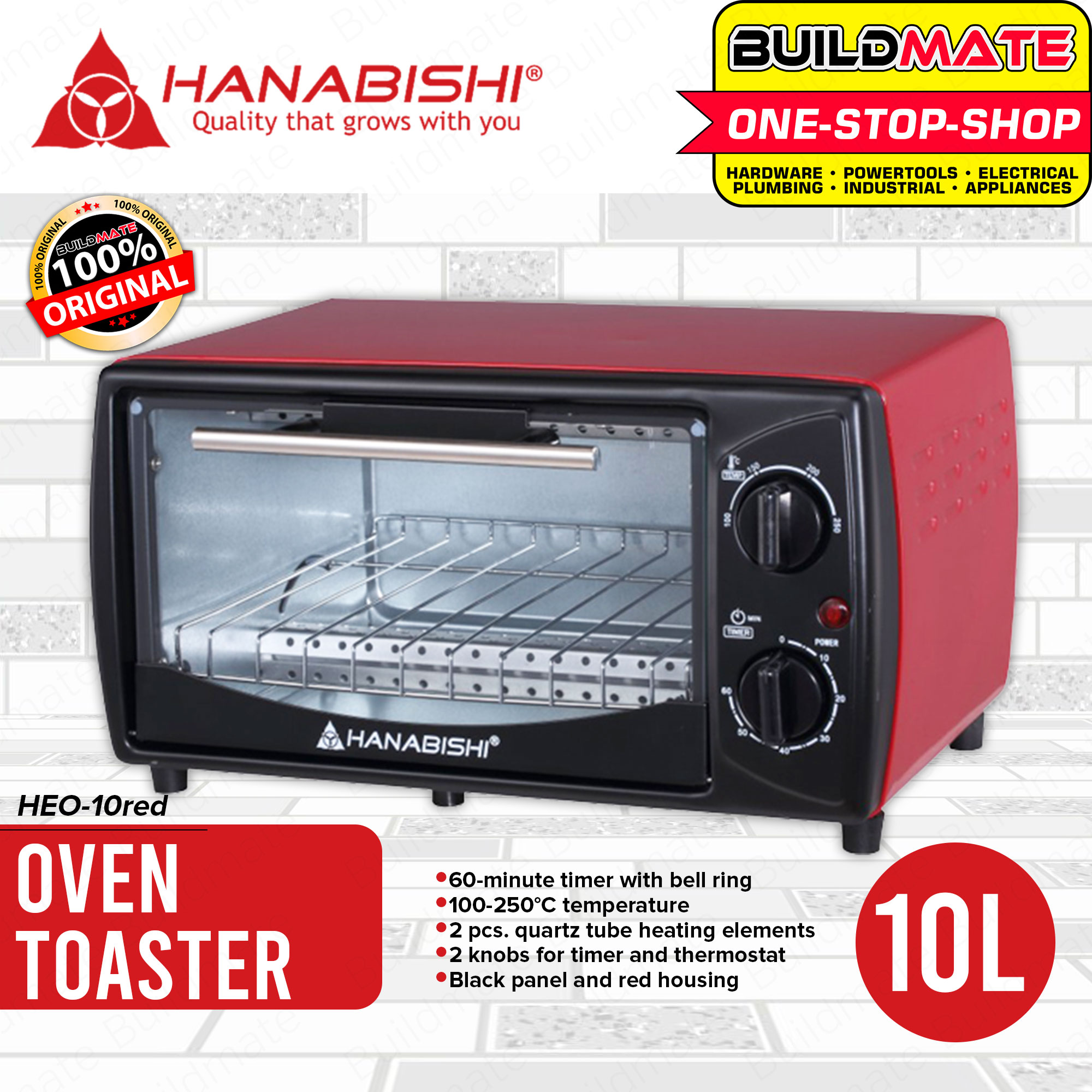 HANABISHI Oven Toaster 10L 1000W Electric Oven Knob Multipurpose
