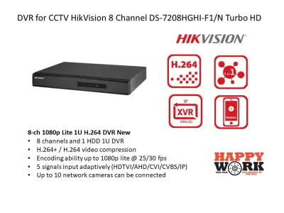 DVR for CCTV HikVision 8 Channel DS-7208HGHI-F1/N Turbo HD