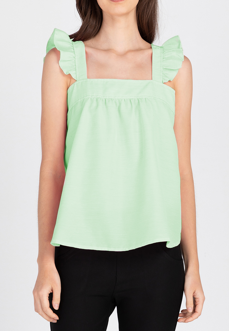 NOHEMI Ruffled Sleeveless Trapeze Top