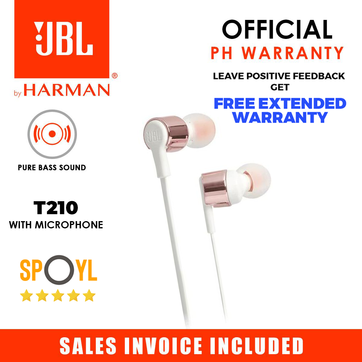 JBL T210 Signature Sound Pure In-Ear with Microphone - Spoyl Store Lazada PH