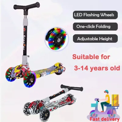 Children Music Scooter Wheel Foldable Height Adjustable + Flash Wheel + Music Scooter for Kids Ride-On Push Scooter for Kids Wheel with box